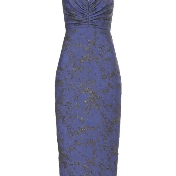 ML Monique Lhuillier Cora Midi Strapless Blue Dress